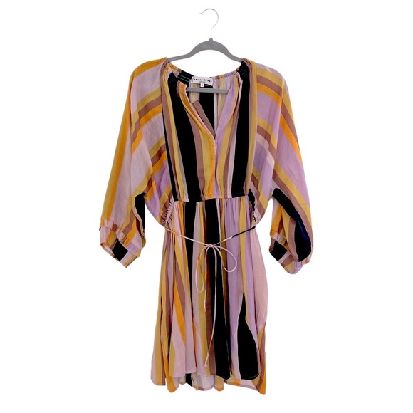 ASOT Apiece Apart Linen Silk Multicolor Striped La Flutte Mini Dress 6 S - Picture 2 of 10